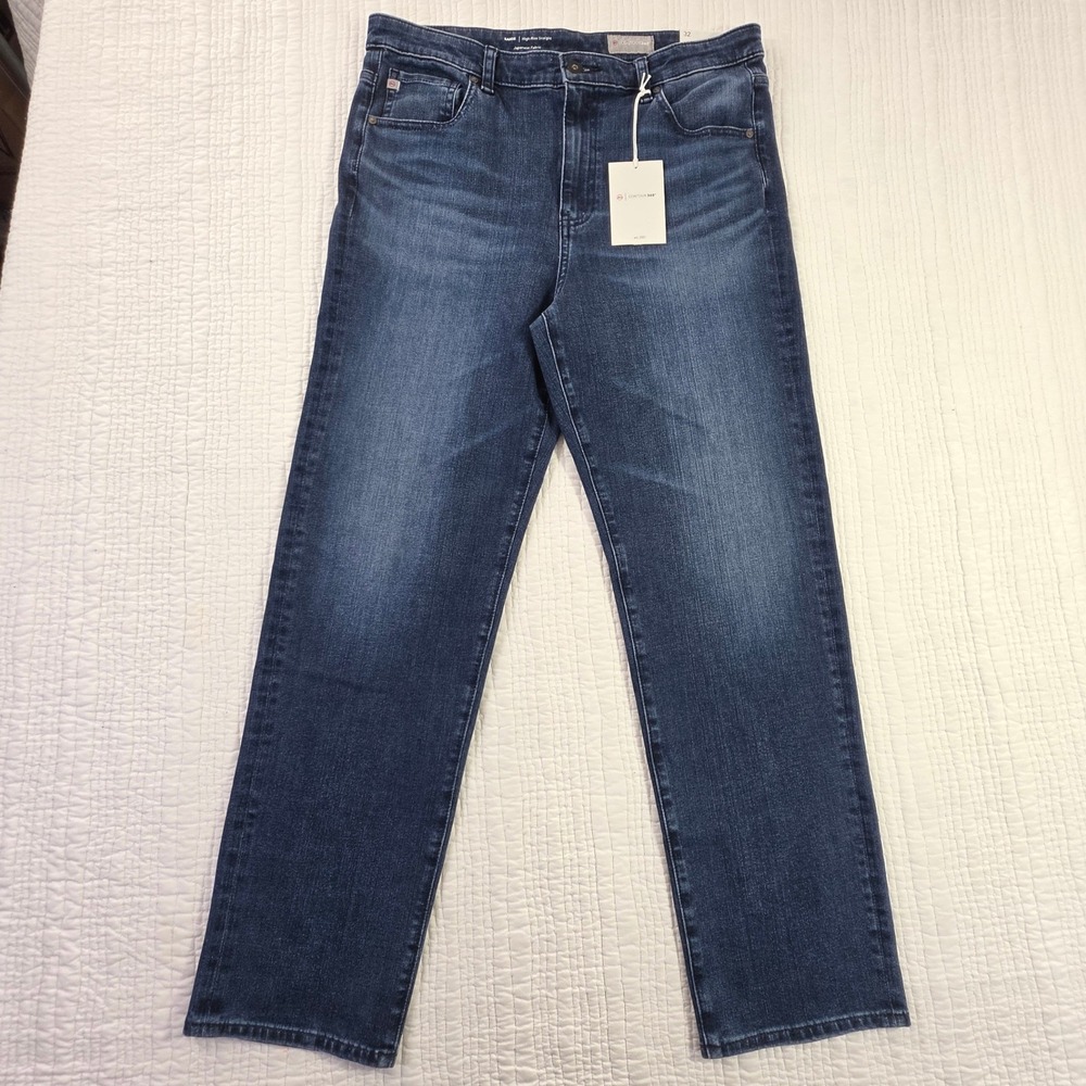 AG Adriano Goldschmied Saige High Rise Straight Leg Jeans Foxgrove Blue Sz 32
